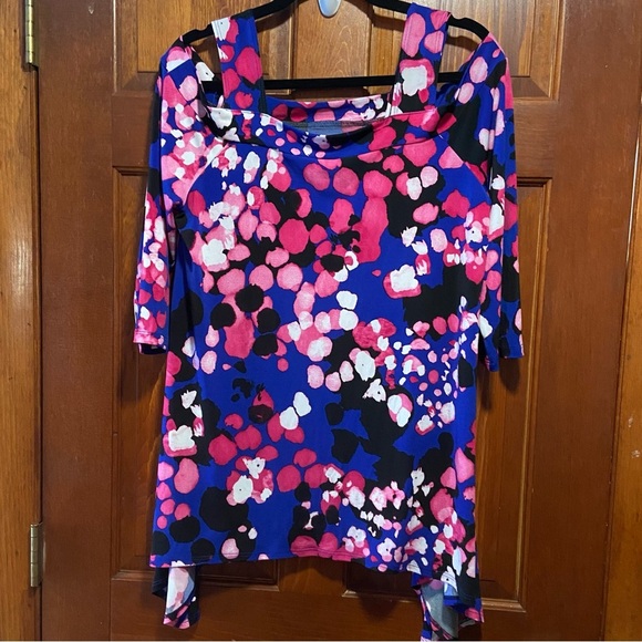 Clara Sun Woo Off Shoulder Blouse Blue and Pink Size Large Made in USA - Picture 2 of 7